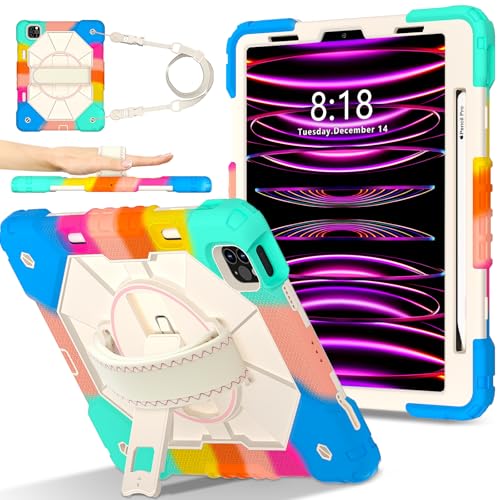 Coque iPad 11 bleu coloré avec sangle et support pour un usage nomade
