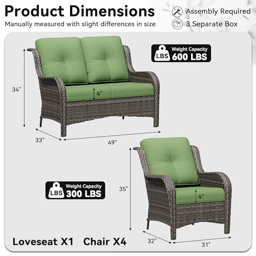 Image of 5 Piece Outdoor Wicker Patio Furniture Set, Patio Chairs Set with Thickened Olefin Cushions, High Back and Deep Seating, Hand-Woven PE Rattan for Porch, Deck