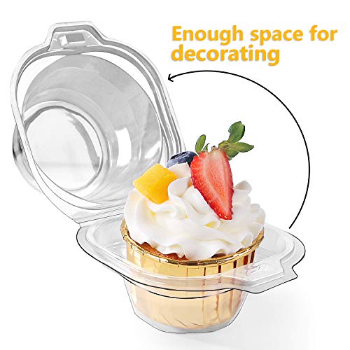 Foodiejoy 120 Packs Individual Cupcake Containers Stackable Single Compartment Cupcake Disposable Carrier Holder Box Deep Dome Clear Plastic BPAFree (120 counts) by Foodiejoy - Image 3