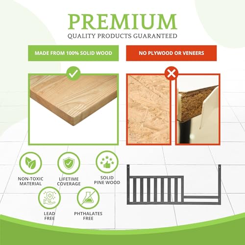 Image of Toddler Bed Safety Guard Rail for Oxford Baby, Soho, Ozlo & Avalon Baby Convertible Cribs - Solid Wood Rail for Toddler Bed Conversion - Safety Rails for Children (Arctic Gray, Option 1)