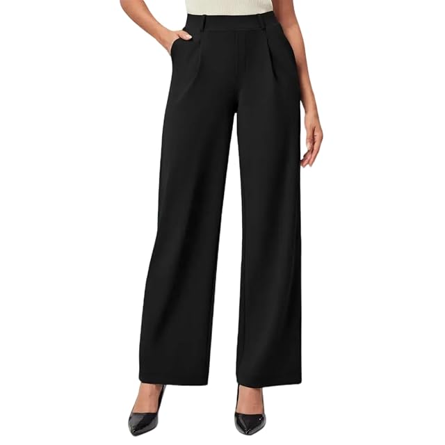 Wide Leg Pants Woman Pull On High Waisted Dress Pants Business Casual Slacks Lounge Stretchy Comfy Work Trousers