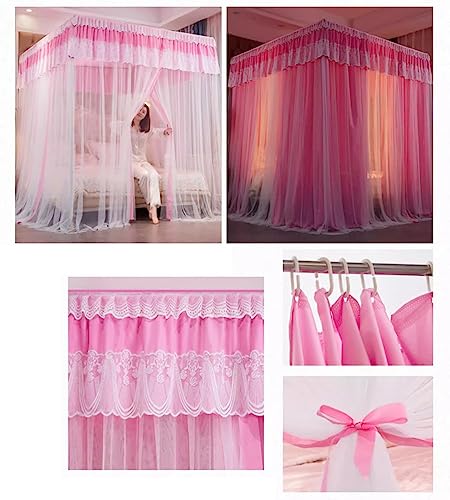 Moustiquaire de lit de luxe avec baldaquin en dentelle rose 180cm