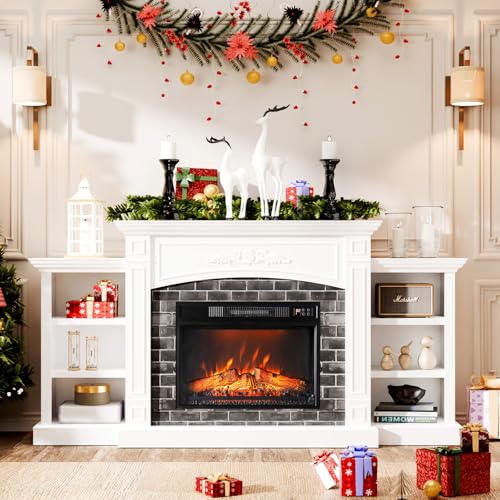 VINGLI-70-Electric-Fireplace-with-Mantel-Fireplace-TV-Stand-for-TVs-Up-to-90-Media-Entertainment-Center-Console-Table-with-Storage–Adjustable-Shelves-for-Living-Room-and-Bedroom-Shined-White VINGLI 70 Electric Fireplace with Mantel Fireplace TV Stand for TVs Up to 90 Media Entertainment Center Console Table with Storage–Adjustable Shelves for Living Room and Bedroom Shined White