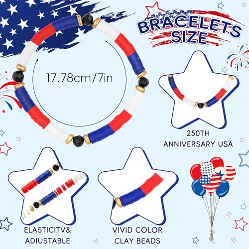 KYNOX Independence Day Gifts for Women Men 4th of July Accessories 250th Anniversary Bracelet USA Patriotic Bracelets for Stackable Stretch Bracelets Friendship Beaded Jewelry Outfits — view 4
