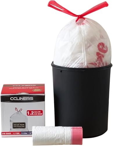 Miniatura 5 de CCLINERS Bolsas de basura pequeñas con cordón blanco de 1.2 galones (240 bolsas), código A, 4.5 litros, bolsas de basura para baño, bolsas de basura