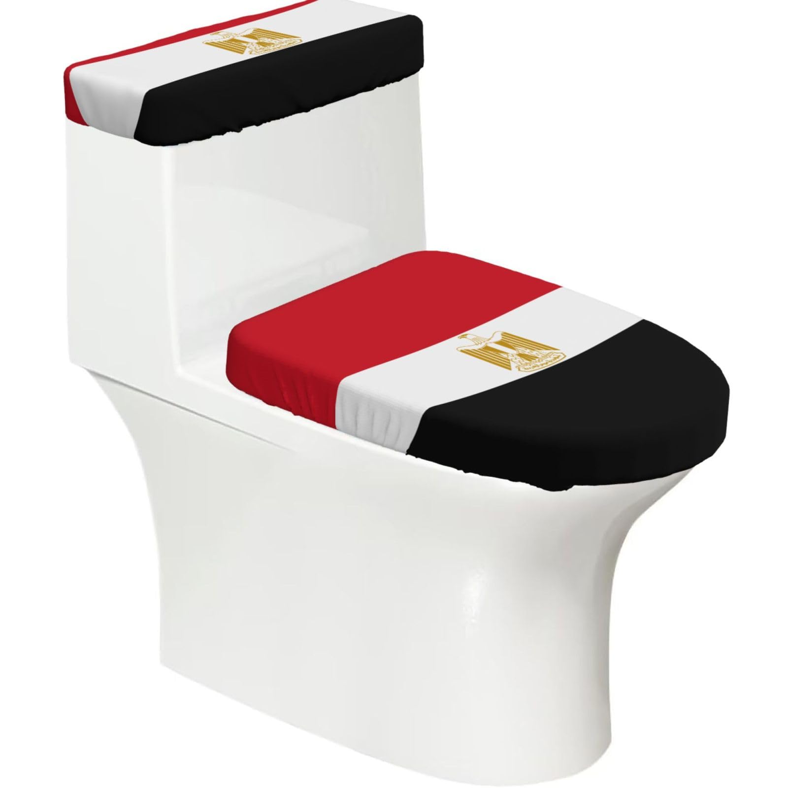 Cntdbu Black Egyptian Flag Stretchy Toilet Lid And Tank Cover Set-Soft Elastic Bathroom Decor For U Shape Oval