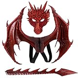 Alodidae Dragon Costumes Set Devil Wings Demon Tail Dino Mask for Halloween Masquerade Party Cosplay (Red)
