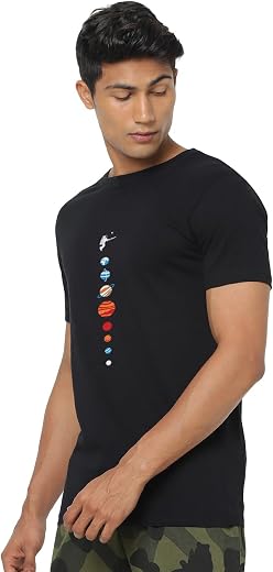 Bewakoof Men's Graphic Printed 100% Cotton T-Shirt - Regular Fit, Round Neck, Half Sleeves Black