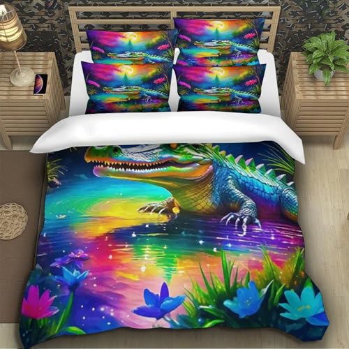 Housse de couette crocodile coloré 3D parure de lit animaux sauvages 3 Pcs