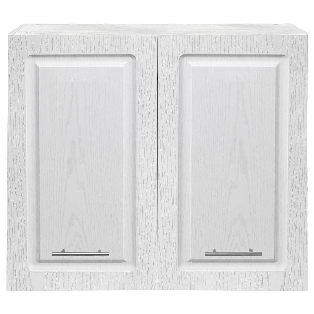 Shally Dogan Pensile Scolapiatti con Vassoio Salvagoccia da Cucina Design Boiserie, Mobile a Parete in Legno Resistente Armadio Sospeso con Due ante e Due Ripiani, 80 x 32 x 72H cm (Bianco Frassianto)