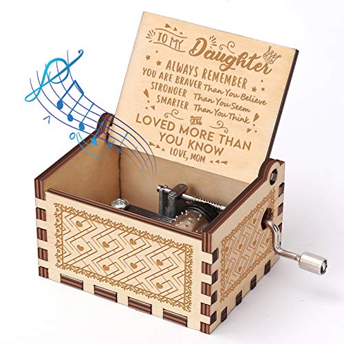 Music Box Gifts for Daughter from Mom - You are My Sunshine Hand Crank Engraved Wooden Music Boxes Vintage Personalizable Gift - Perfect for Birthday/Christmas/Valentine's Day/Mother's Day/Halloween