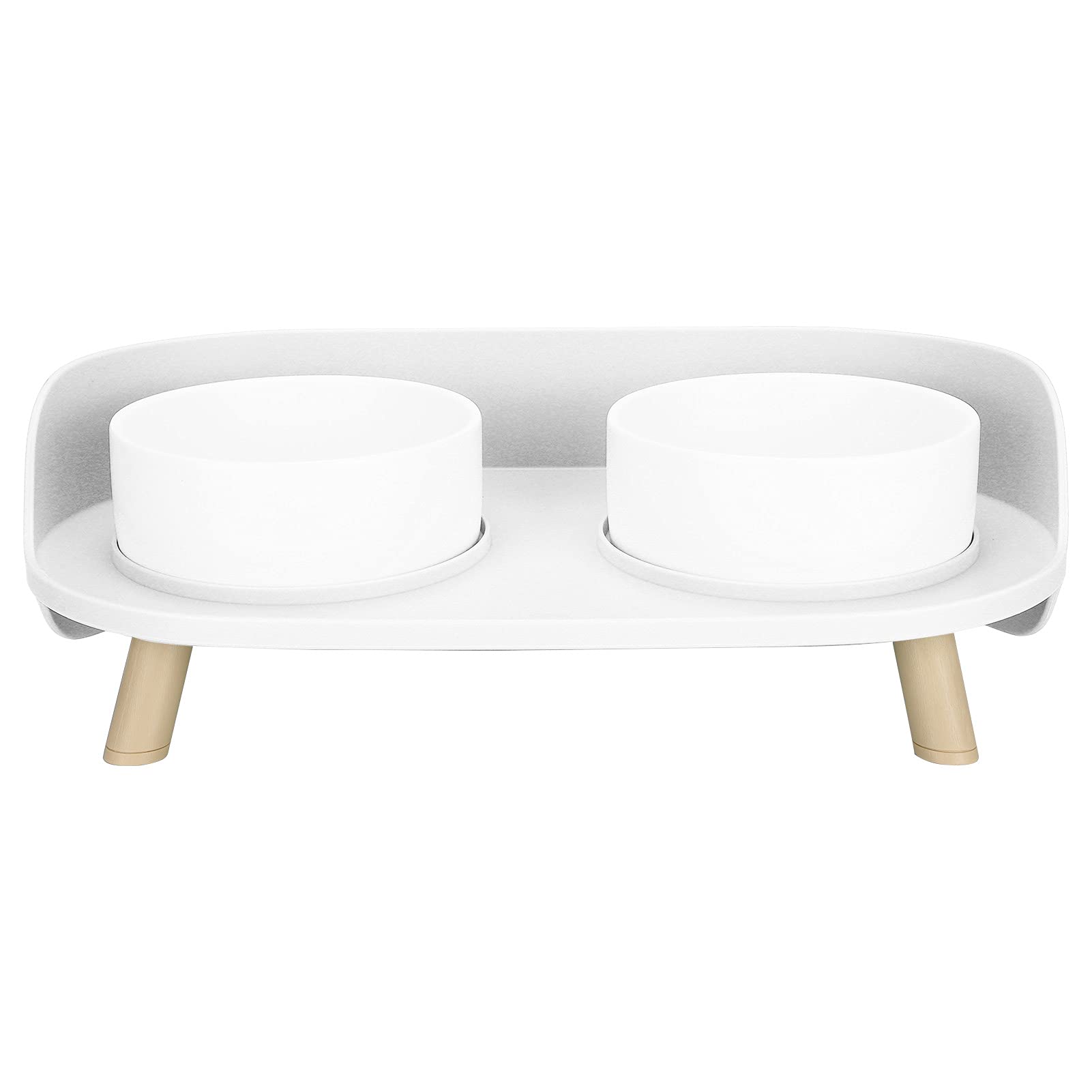 Pet Double Bowl, New Bone China and Plastic Pet Feeding Ceramic Bowl Pet Supplies Anti‑overturning for Small Dogs for Kittens(White)