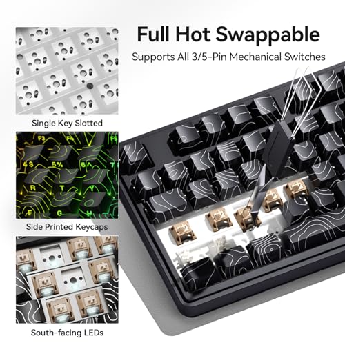 Image of AUSDOM Wireless Mechanical Gaming Keyboard: 10000mAh Battery Tri-Mode 2.4G /BT5.3 /USB-C Hot Swappable Custom Keyboard with RGB Backlit, Side Printed PBT Keycaps, 15-Layer Gasket Structure, Topographic