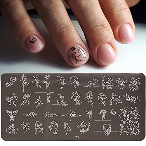 Nail Stamping Plates Rectangle Geometric Line Wave Pattern Stainless Steel Nail Art Image Stamp Stencils Design Nail Stamp Template Printing Mold Stencil Manicuring Decoration(J-40) #TOP6