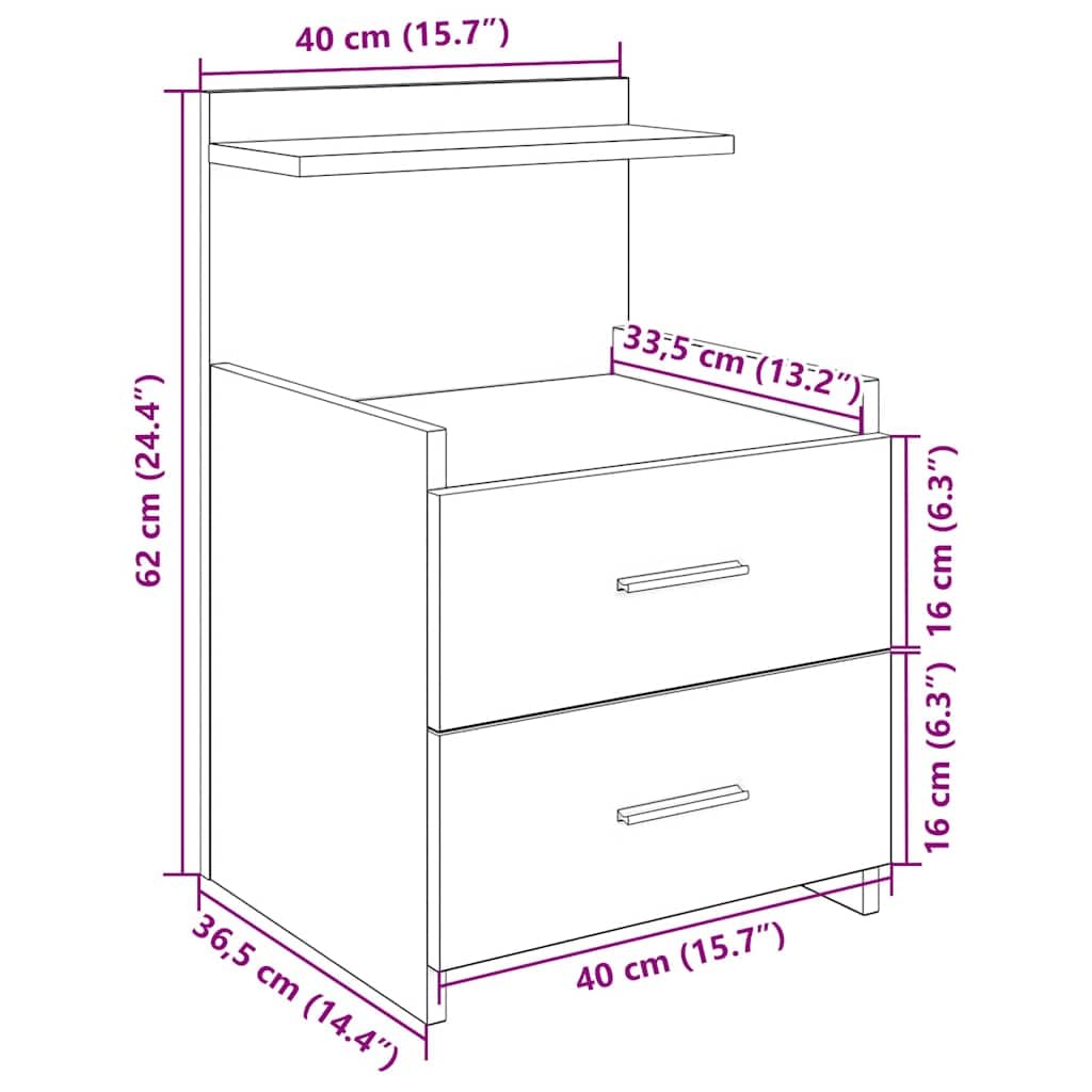 Comodino con 2 cassetti bianco in truciolato 40x36,5x62 cm, mobiletto salvaspazio con ripiano, consolle contenitore per camera da letto, soggiorno, ufficio, corridoio