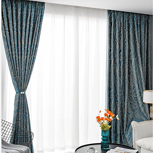 Jessans Luxury Curtains Blue Jacquard Drapes 3D Gold Leaf High Precision Curtains For Living Room 2 Panels For Bedroom Grommet Top (Blue, 54 * 96) #TOP2