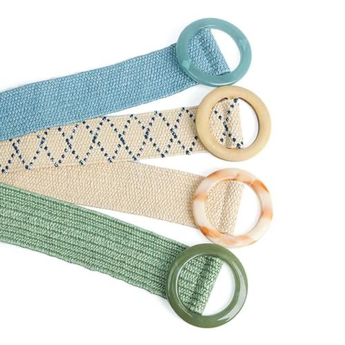 Women Summer Bohemian Elastic Straw Belt Wide Braided Waistbelt Waist Belt(Green)3