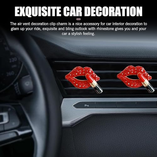 Image of Shakas 4 PCS Bling Air Conditioning Vent Clip, Sexy Lips Lipstick Rhinestone Vent Decoration, Non-destructive Plug-in Installation Interior Cute Accessories, for Most Cars Trucks Home (Red)
