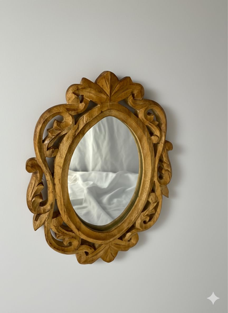 Wood Eleganta Handcrafted Oval Wooden Mirror – Polished Finish, Elegant Home Décor Wall Mirror-image-45