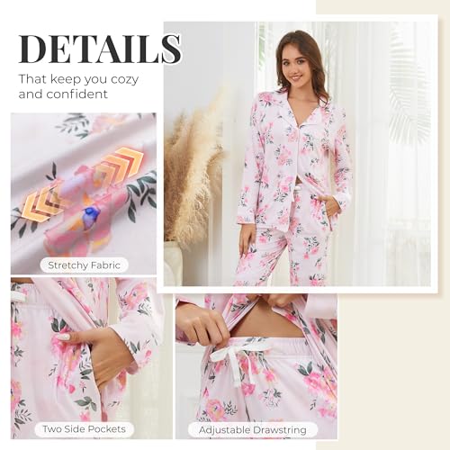 Image of LYCY Womens Pajama Sets Floral Print, Long Sleeve Button Down Pajamas Set for Women Soft Sleepwear Pjs 2 piece Loungewear