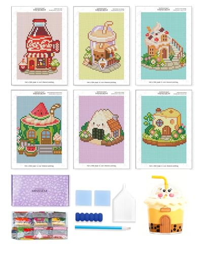 forever young Minigem Diamond Art Kits for Beginners 6 Pcs Tea Time Cottage Resin Square Diamond Painting Kits for Adults 2-Hour Canvas Small Diamond Art Kits for Adults (5x7 Inch)