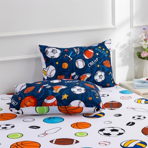 A Nice Night 6Pcs Bed In A Bag Twin Sports Microfiber Modern Comforter Set,Navy Rugby Ball Printed Bedding Collections,For Boys Kids Teen thumb #7