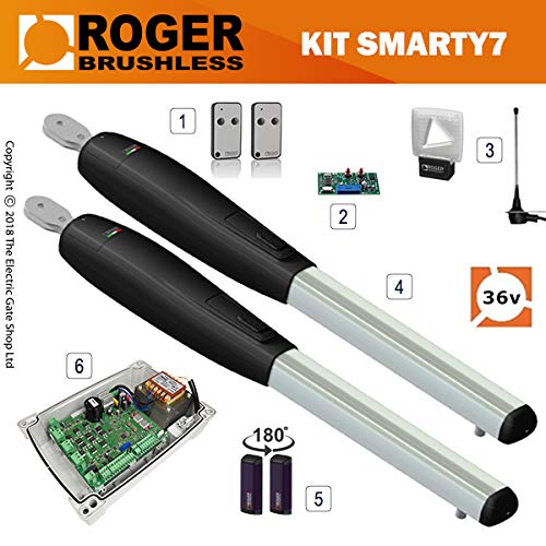 Electric Gate Motor Swing Twin Kit - Brushless Smarty 7 36v Automatic Gate Kit Designed for Wrought Iron, Metal or Wooden Gates