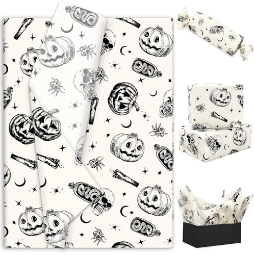 Whaline 60 Sheets Halloween Tissue Paper Spooky Pumpkin Skull Wrapping