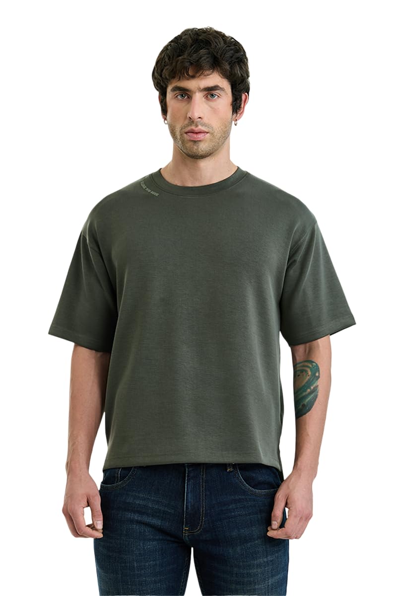 SNITCH Men Oversized Fit T-Shirt | Relaxed Drop Shoulder & Minimalist Style | Premium Modal Blend & Breathable Fabric for Comfortable Summer Wear & Casual Outings in neutral