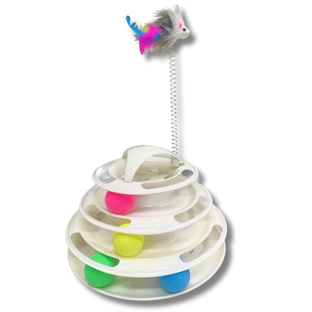 A+a Pets 3-Layer Tower Toy with 4 Balls and Free Mouse Stick - Interactive Play for Cats, Kittens, and Puppies | Fun, Mental, Physical Puzzle Game (White) (B0CG35GTRJ) Amazon Price History, Amazon Price Tracker