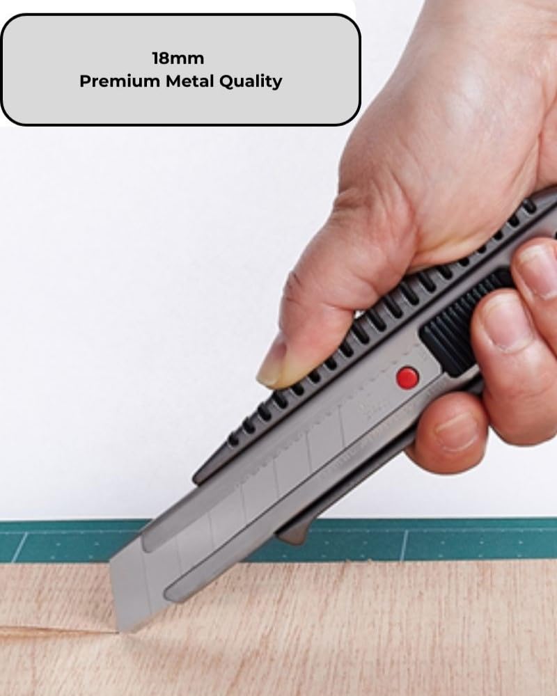 Nt Cutter L-500GRP Cortador Metálico 18 mm + Cartucho de 100 hojas con dispensador. Kit cútter profesional con cuchillas de respuesto. Cúter metálico en aluminio mango anti-deslizante.