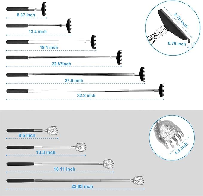 Image of Oversized Back Scratcher Gift Set, 2 Pack, Portable Extendable Stainless Steel Telescoping Massage Tool, Gift /Stocking Stuffers for Men and Women