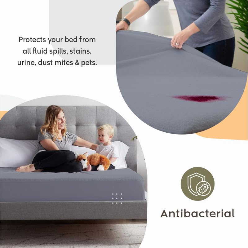 Image of Ayka 100% Waterproof Cotton Terry Mattress Protector Queen Size Breathable Hypoallergenic Noiseless Ultra Soft Fitted Bed Protector 75x60 inch Mattress /Bed Cover (Queen 75*60 inch | 6.25x5 ft, Grey)