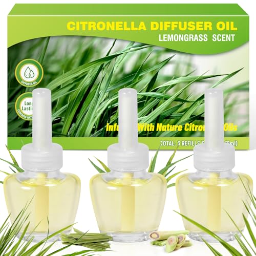 Plug in Air Freshener Refills, Plug in Diffuser Refill Scent 3 Pack, Long lasting Fragrance, Compatible with Air Wick, Glade Plugins(Citronella)