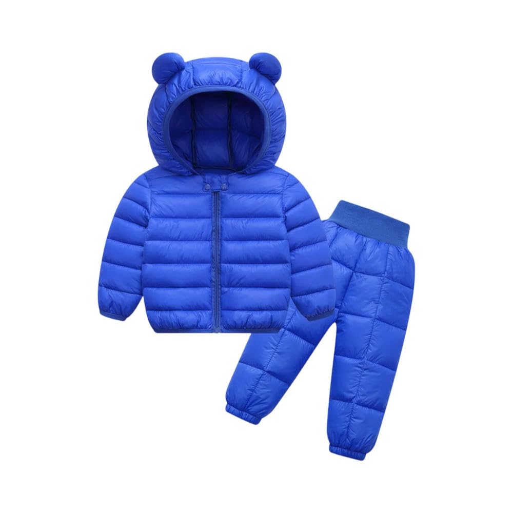 ZBDP - Tuta imbottita per bambini, autunno/inverno, in cotone, con giacca e pantaloni a tinta unita, set da due pezzi, con cappuccio e pantaloni