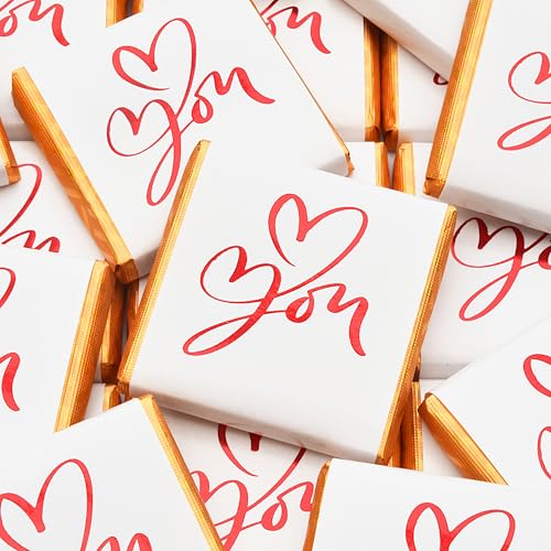 Wyeland Confectionery Love You Heart Milk Chocolate Neapolitans - Valentines Day and Wedding Anniversary Chocolates - Red & White - 50 Chocolates