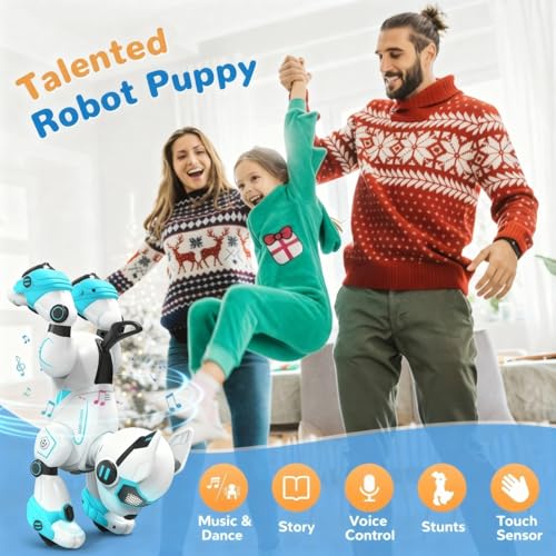 PRANITE Roboter Hund, Programmierbarer Roboterhund Kinder Ferngesteuerter Spielzeug, Wiederaufladbar, Tierimitation, Sprachsteuerung, Gestensteuerung, Musik, Tanz, für Jungen Mädchen