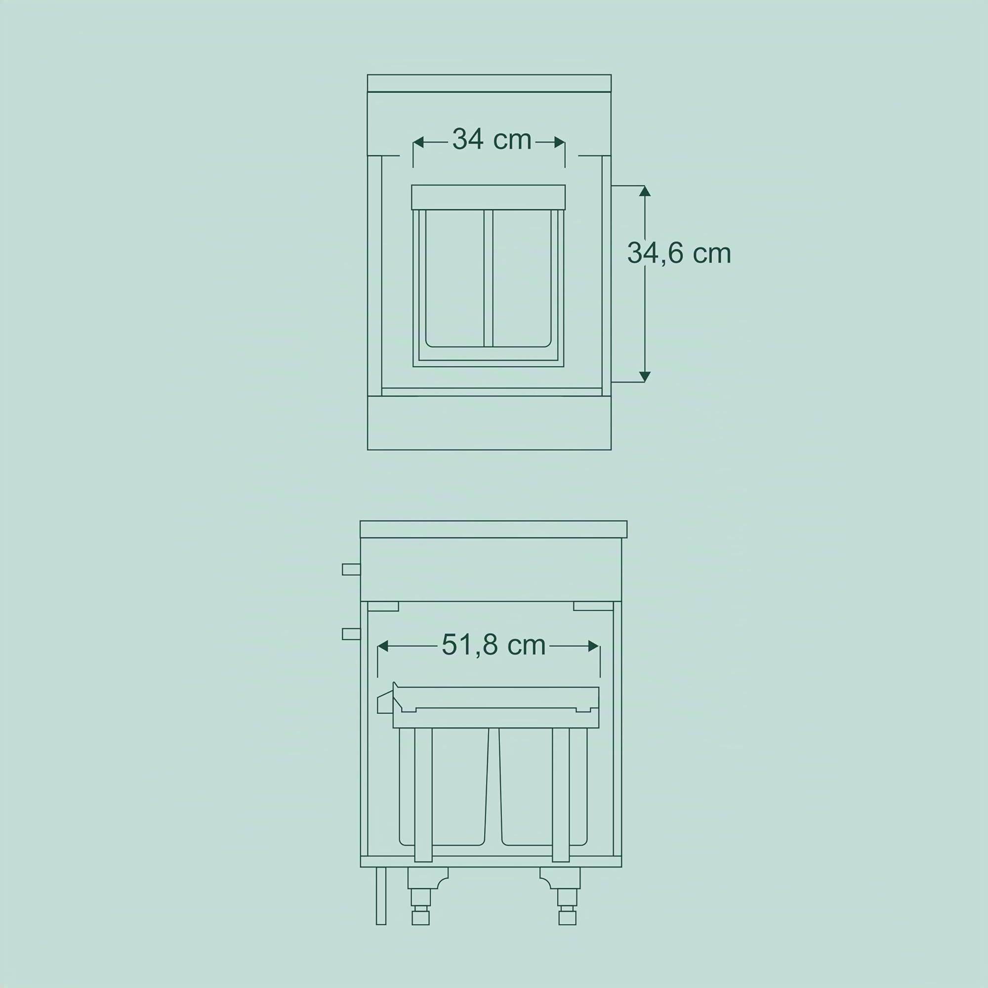 Relaxdays Cubo de Basura Cocina, 4 Espacios, 4X 8 L, 34,6 x 34 x 51,8 cm, Extraíble, Papelera Reciclaje Fregadero, Negro