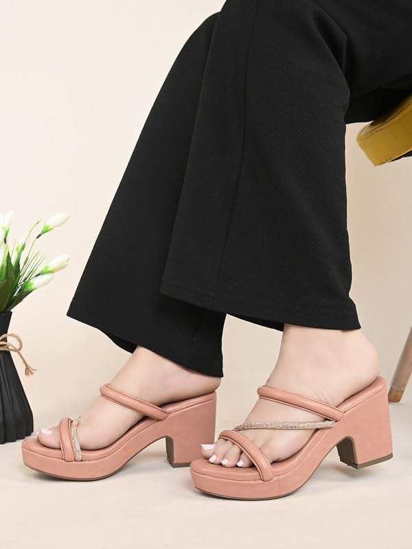 Image of XE Looks Fashion Sandals | Faux Leather Stylish and Comfortable Block Heel With Ankle Straps | For Wedding Occasion| For Women & Girls