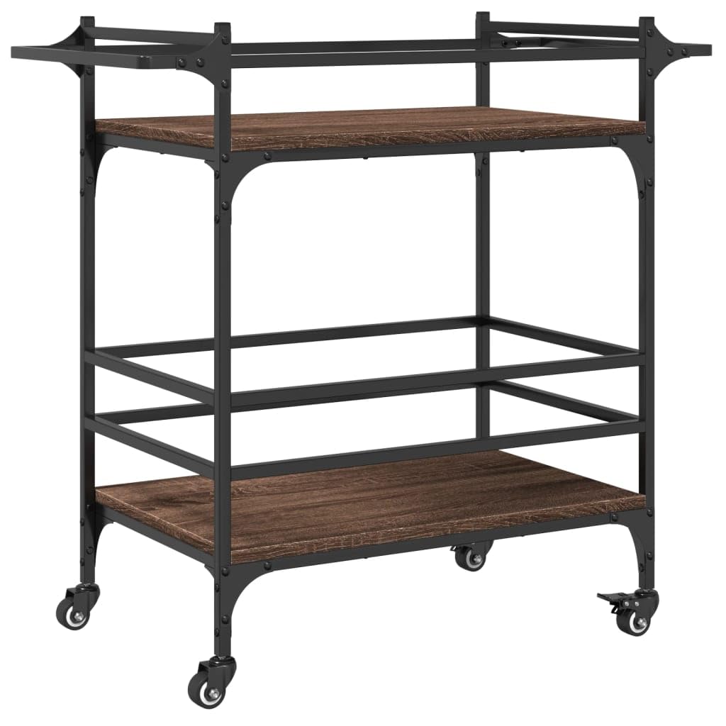 Hothingwell Carrello Cucina Rovere Marrone 82x40x78,5 cm, Carrello Portaverdure in Legno Multistrato con 4 Ruote e 2 Freni, Portaoggetti con Porta Strofinacci, per Cucina Soggiorno Bagno