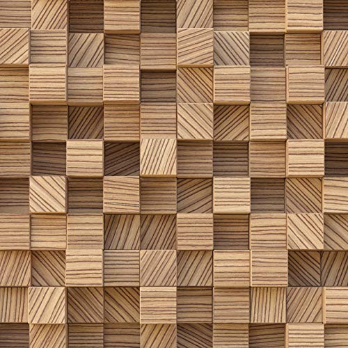Image of DWELLSINDIA 3D Wood Cubes Self Adhesive Wallpaper Peel & Stick, Waterproof, Scratch Resistant, Laminated (41cm x 244cm, Brown)
