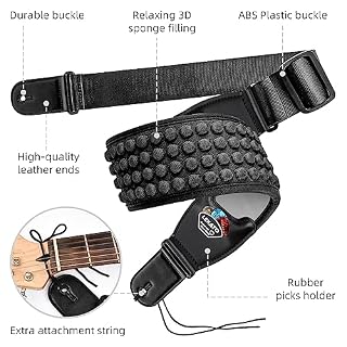 LEKATO Sangle de guitare, remplissage en éponge 3D 3.5 »large avec embouts en cuir véritable Sangle de basse antidérapante conçue pour les guitares électriques basses lourdes - Les Beatles, Paul McCartney, John Lennon, RIngo Starr, George Harrison LEKATO Sangle de guitare, remplissage en éponge 3D 3.5 ''large avec embouts en cuir véritable Sangle de basse antidérapante conçue pour les guitares électriques basses lourdes – Image 3