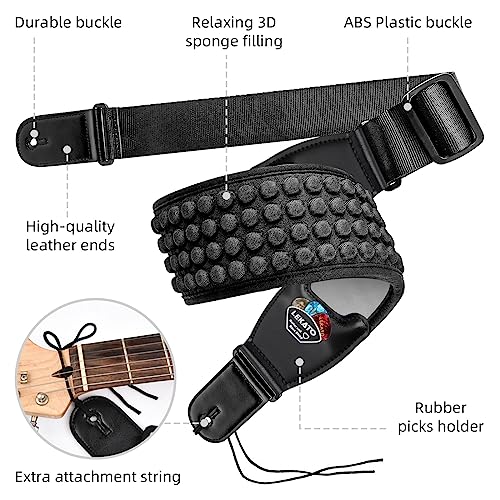 LEKATO Sangle de guitare, remplissage en éponge 3D 3.5 »large avec embouts en cuir véritable Sangle de basse antidérapante conçue pour les guitares électriques basses lourdes - Les Beatles, Paul McCartney, John Lennon, RIngo Starr, George Harrison LEKATO Sangle de guitare, remplissage en éponge 3D 3.5 ''large avec embouts en cuir véritable Sangle de basse antidérapante conçue pour les guitares électriques basses lourdes – Image 4