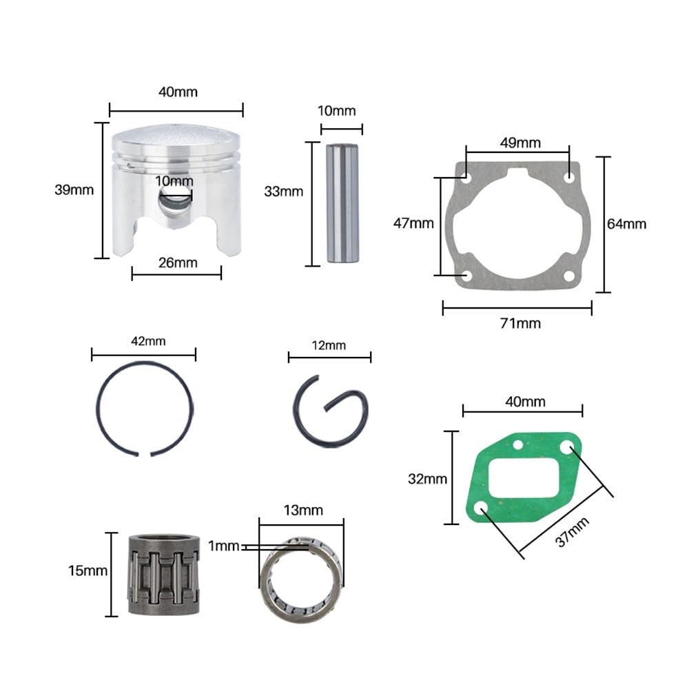 Kit de pistón de Cilindro de 40 mm for Motor de desbrozadora 40-5, Juego de Juntas de Anillo de pistón de Cilindro, Piezas de cortacésped