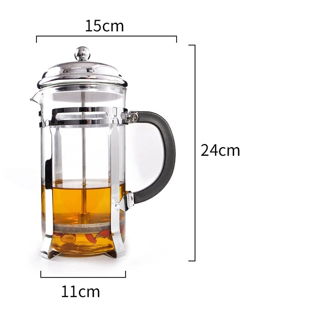 Olla de prensa francesa Fácil de limpiar Filtros de prensa francesa Acero inoxidable Doble pared Vidrio resistente al calor Sin residuos Fácil de limpiar y usar (Color : Silver, Size : 600ml) (Silve