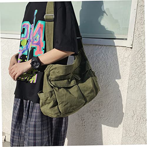 Sac à bandoulière hommes femmes grand sac d'épaule multi-poches toile - 3