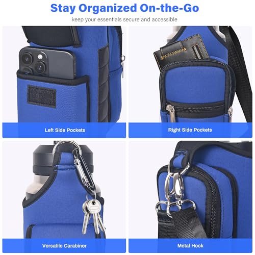 Image of icolor Magnetic Gym Bag Water Bottle Carrier Holder with Phone Pockets & Shoulder Strap,Gym Magnetic Bag 5 Built-in Magnets Gym Accessories Organizer Pouch Sling Sleeve for Men Women