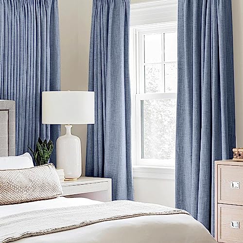 Image of MIULEE Linen Texture Curtains for Bedroom Solid 100% Blackout Thermal Insulated Stone Blue Curtains Grommet Room Darkening Curtains /Drapes for Living Room 52x63 Inch (2 Panels)