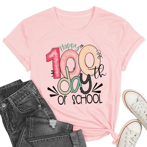 PQZ 100 Days of School Shirt 100th Day Celebration Shirt Back to School Shirts Kindergarten Teacher Appreciation Gift