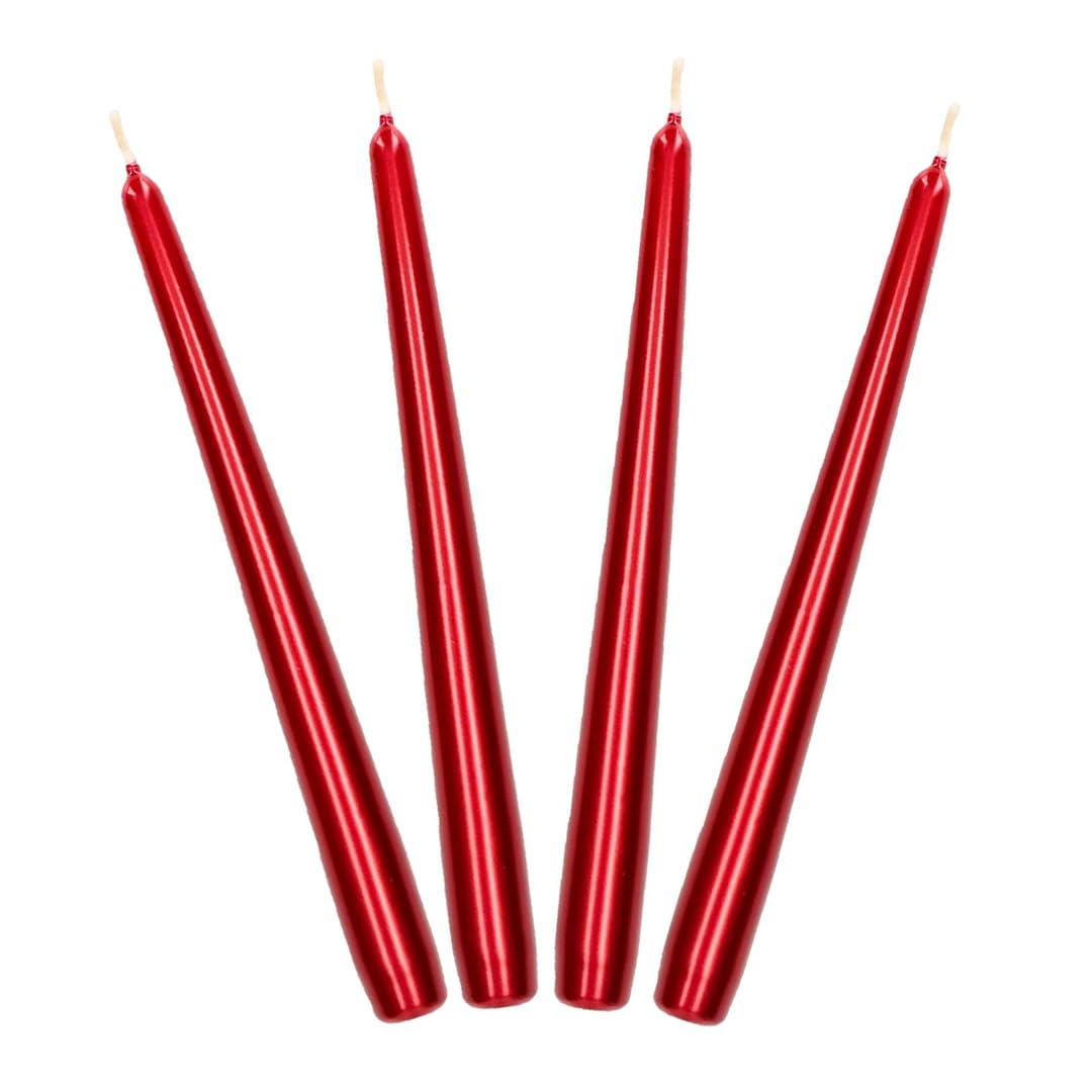 Velas románticas para San Valentin. Juego de 4 velas. Duración 6 Horas, Sin Goteo. Sin Perfume.Sin humo. Candle roja, plata, para crear ambientes elegantes. Cirios matalizados.